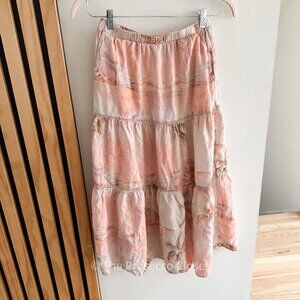 Rachel Zoe Linen Blend Pink Tropical Tiered Maxi Skirt (XS)